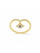 Yellow 14k Gold Evil Eye Diamond Ring , Tu B'Av Gifts , Israeli Judaic