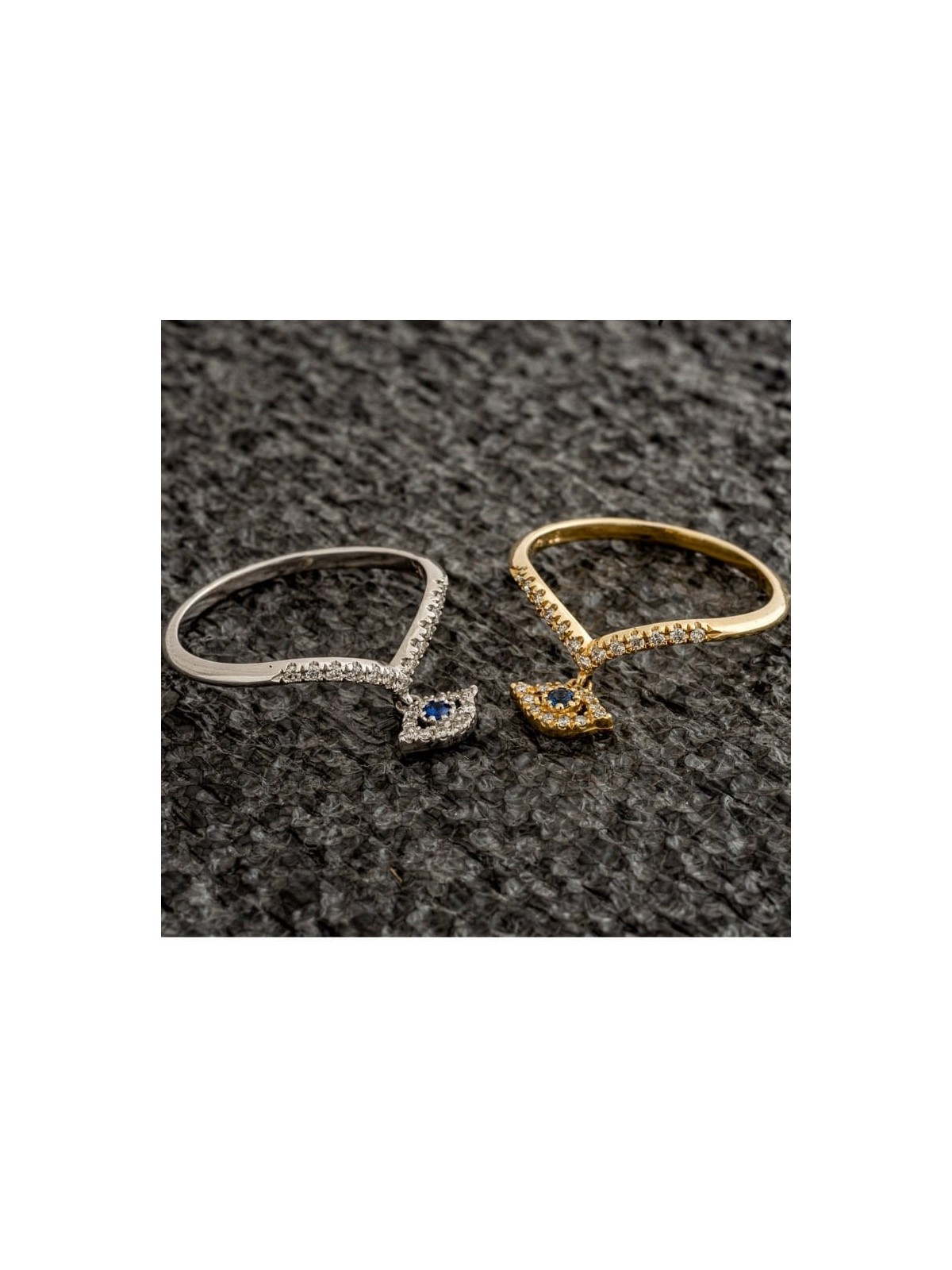 Yellow 14k Gold Evil Eye Diamond Ring , Tu B'Av Gifts , Israeli Judaic