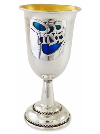 Sterling Silver Enamel Cup for Bar Mitzvah , Modern Kiddush Cups , Isr