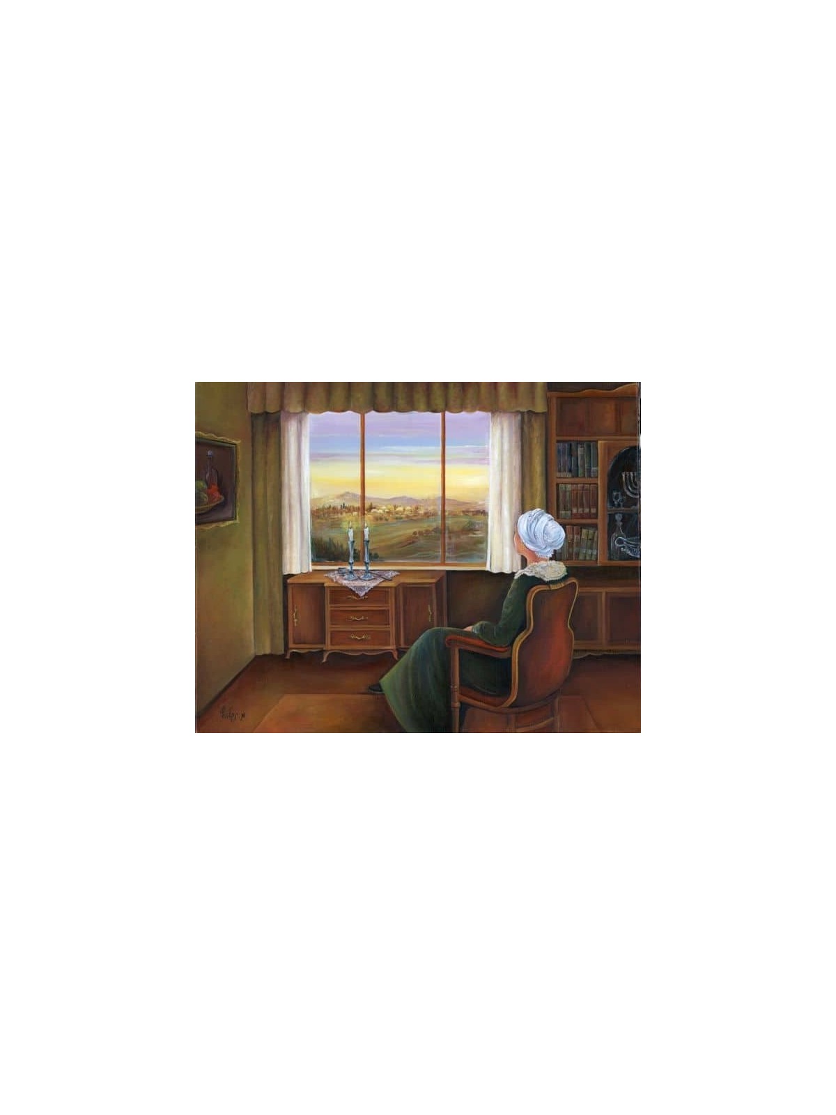 Observing The Shabbat Candles Painting Print , Tu B'Av Gifts , Israeli