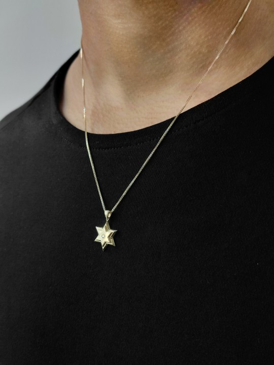 Étoile de David en or jaune moyen 14 carats avec diamant, cadeaux Tu B'Av, est
