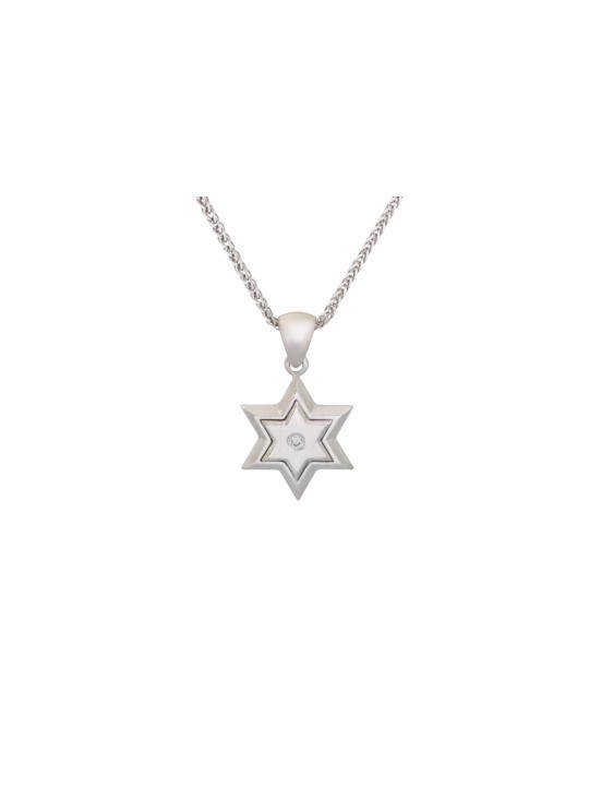 Étoile de David en or blanc 14 carats de taille moyenne avec diamant, cadeaux Tu B'Av, I