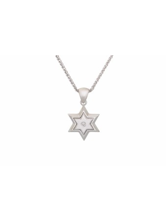 Étoile de David en or blanc 14 carats de taille moyenne avec diamant, cadeaux Tu B'Av, I