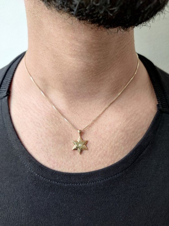 Étoile de David en or blanc 14 carats de taille moyenne avec diamant, cadeaux Tu B'Av, I