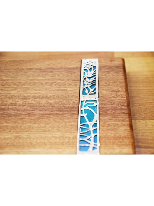 Planche Challah en émail bleu et turquoise avec couteau, cadeaux Tu B'Av, I