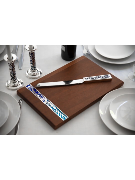 Set de Shabbat Challah Borad avec couteau et chandelier, argent sterling C