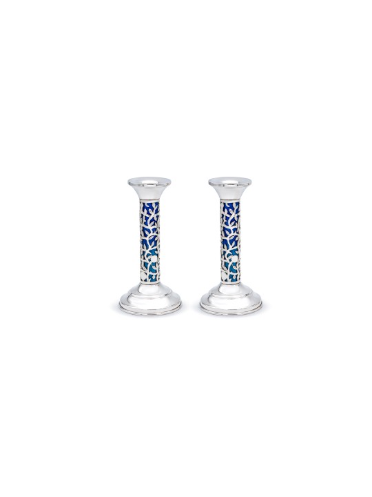 Planche Challah bleue avec couteau et bâtons de château, bougie en argent sterling