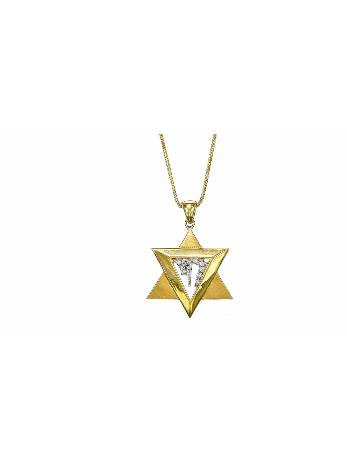 Pendentif moderne Chai Gold Star of David Jaune , Tu B'Av Gifts , Israël