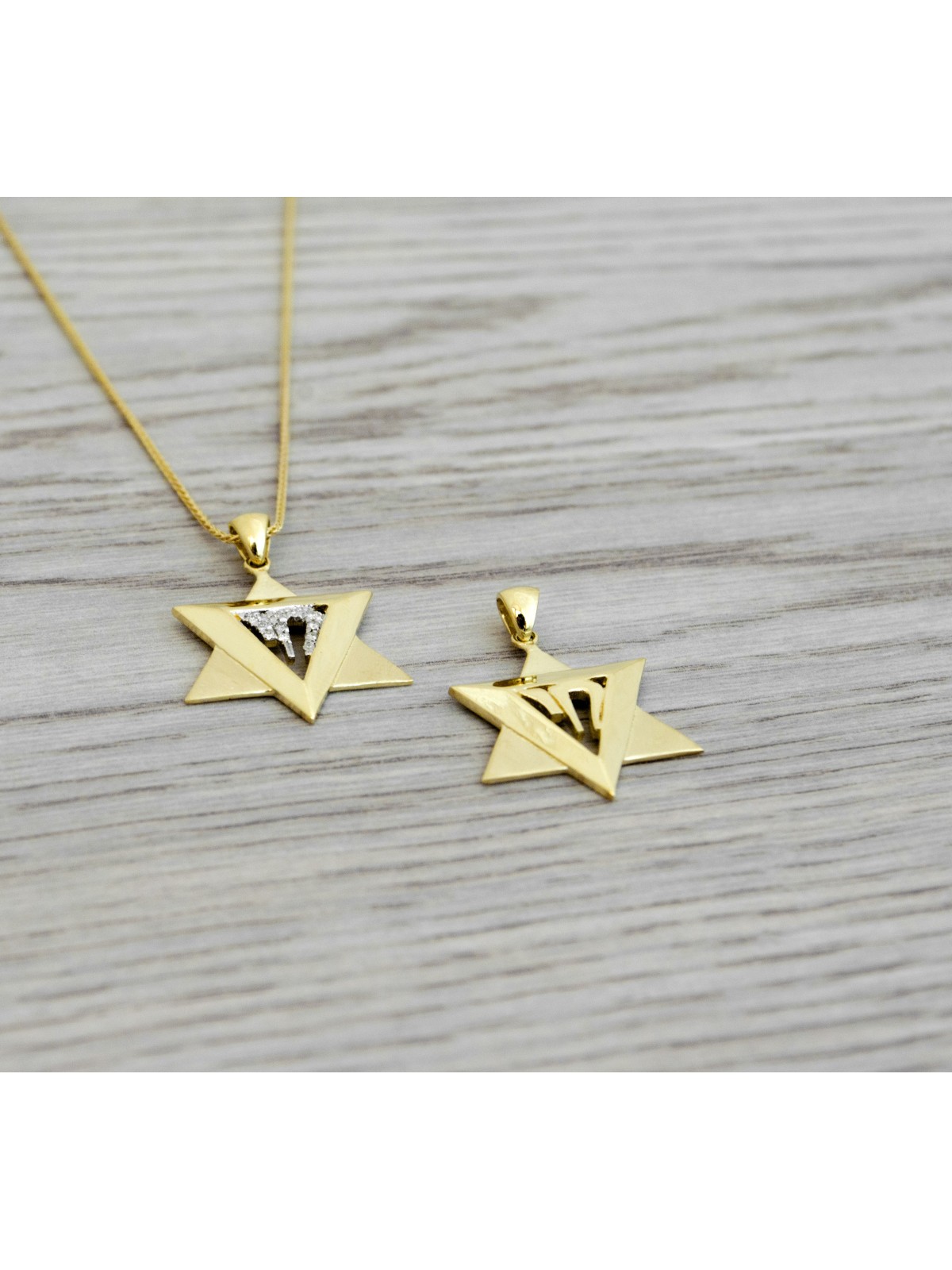 Modern Chai Gold Star of David pendant Yellow , Tu B'Av Gifts , Israel
