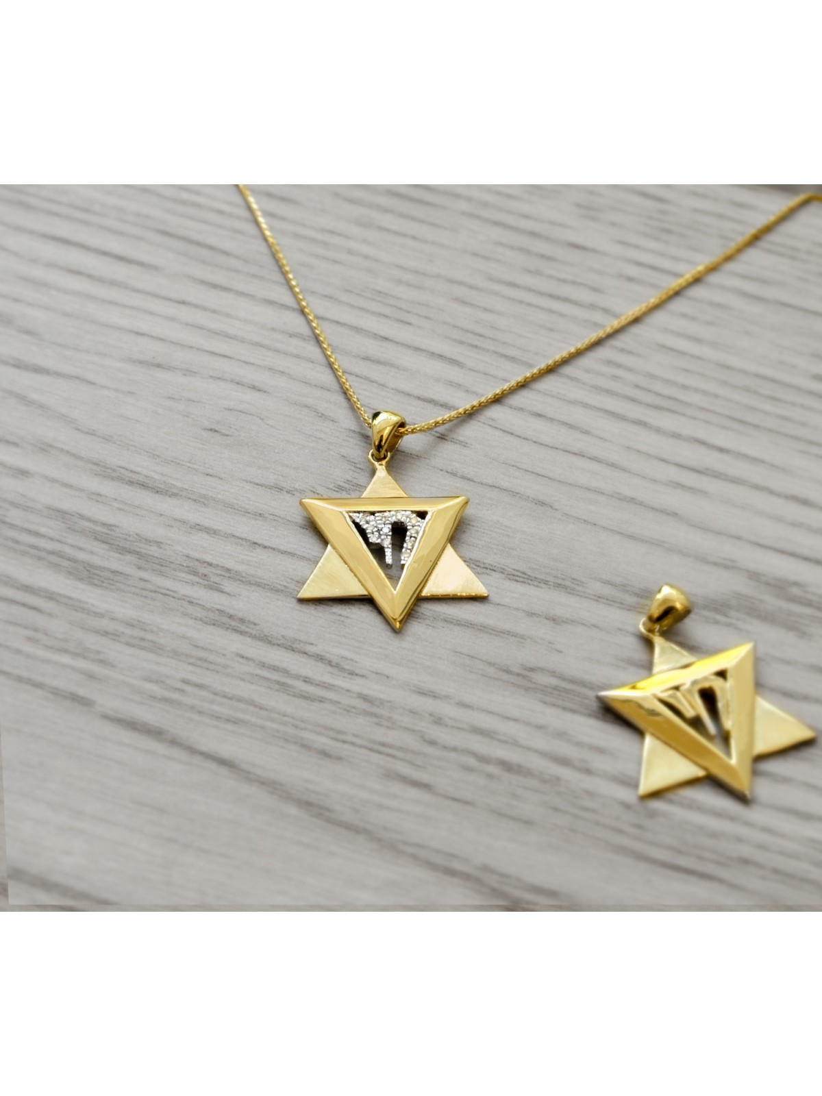 Pendentif moderne Chai Gold Star of David Jaune , Tu B'Av Gifts , Israël