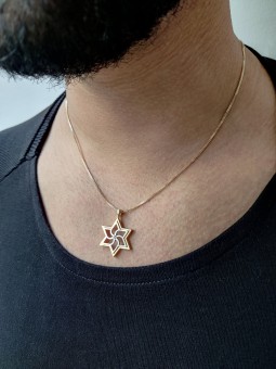 Geometric Yellow Gold Modern Star of David Pendant , Tu B'Av Gifts , I