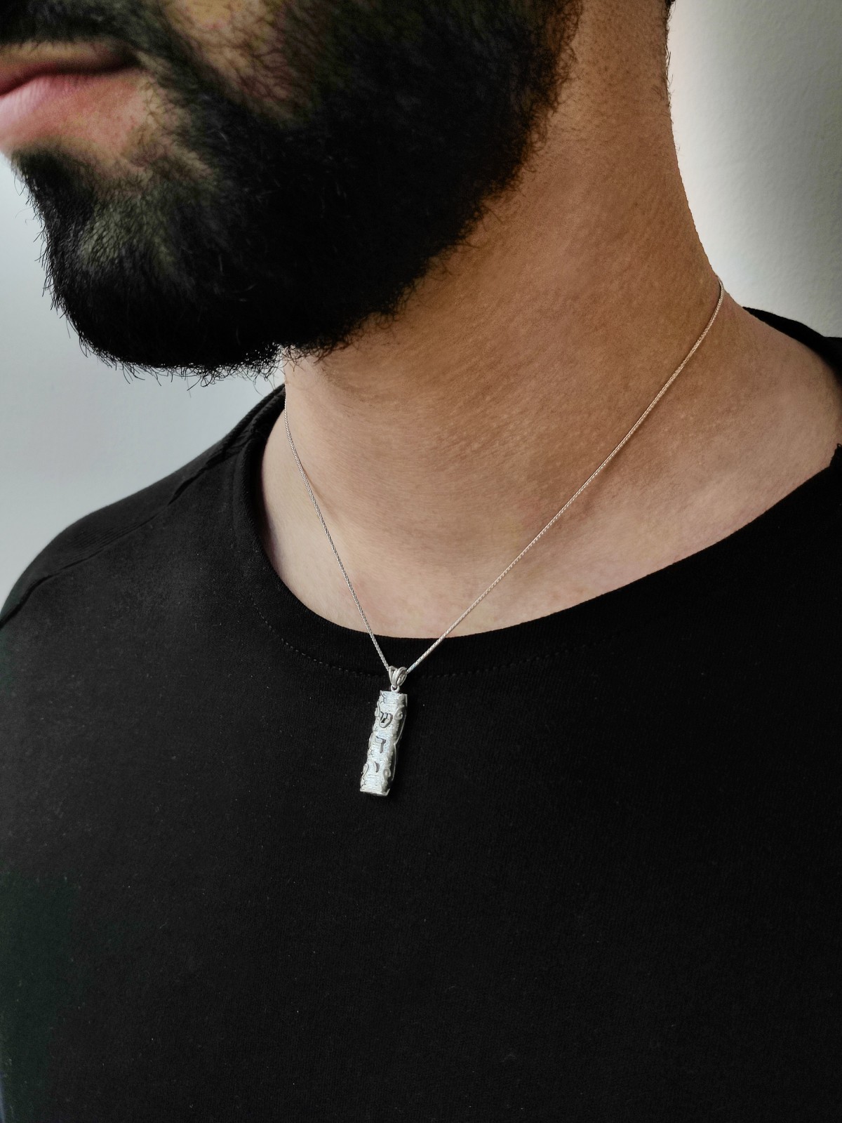 14K White Gold Mezuzah Cover Pendant , Tu B'Av Gifts , Israeli Judaica