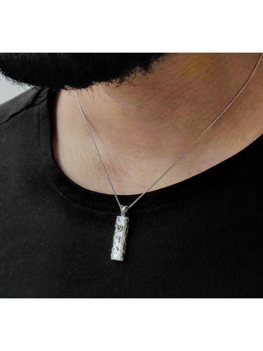 14K White Gold Mezuzah Cover Pendant , Tu B'Av Gifts , Israeli Judaica