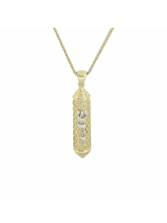 Élégant collier de Torah pendentif Mezuzah en or 14 carats, cadeaux Tu B'Av, Isra