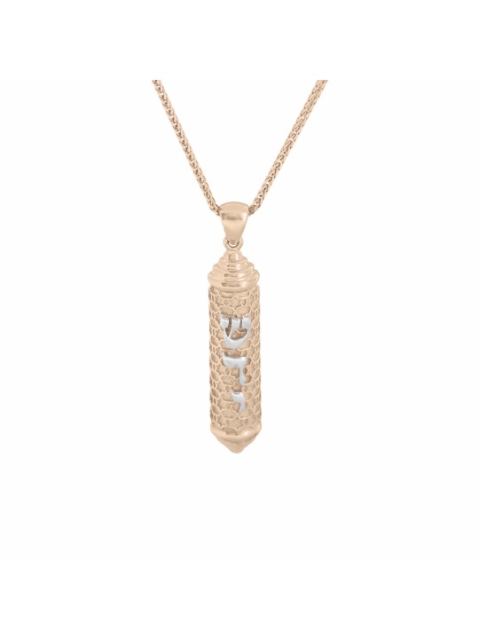 Élégant collier de Torah pendentif Mezuzah en or 14 carats, cadeaux Tu B'Av, Isra