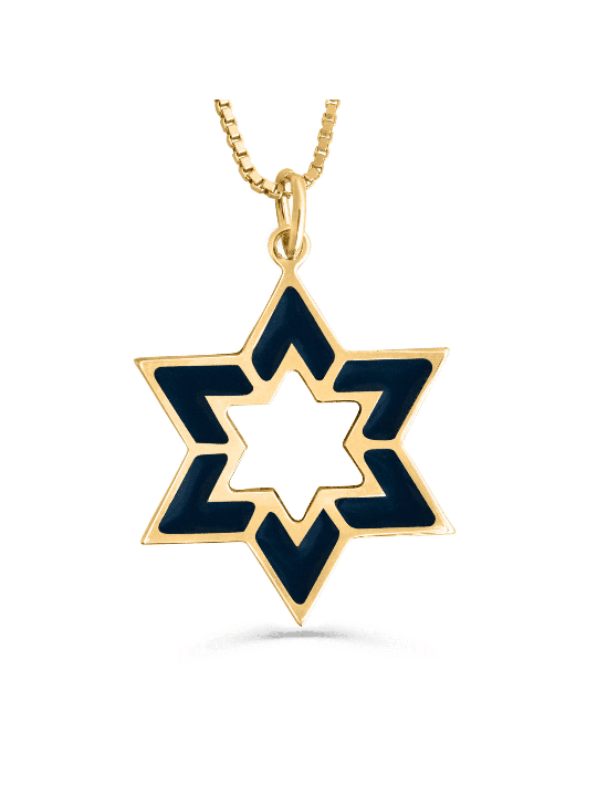 Pendentif en or émaillé étoile de David creux, cadeaux Tu B'Av, J israélien
