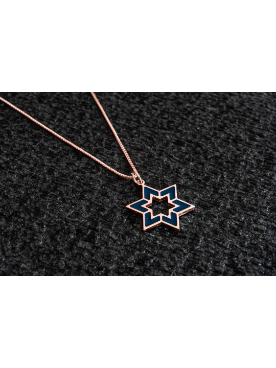 Star of David Hollow Enameled Gold Pendant , Tu B'Av Gifts , Israeli J