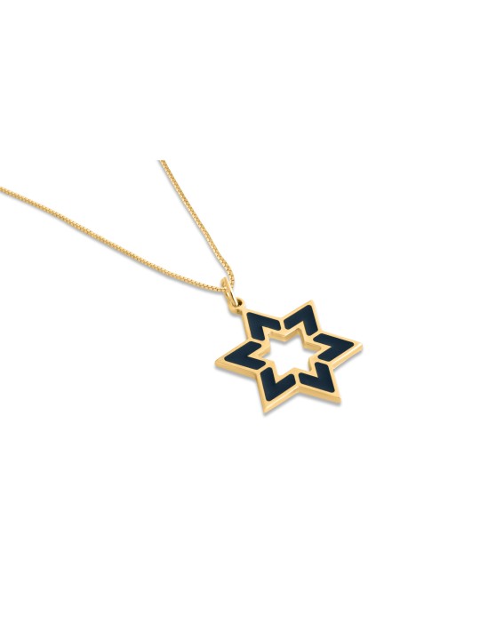 Star of David Hollow Enameled Gold Pendant , Tu B'Av Gifts , Israeli J