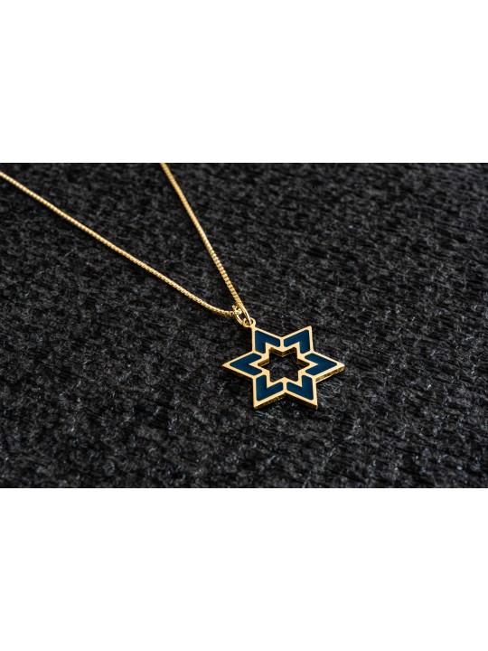 Pendentif en or émaillé étoile de David creux, cadeaux Tu B'Av, J israélien