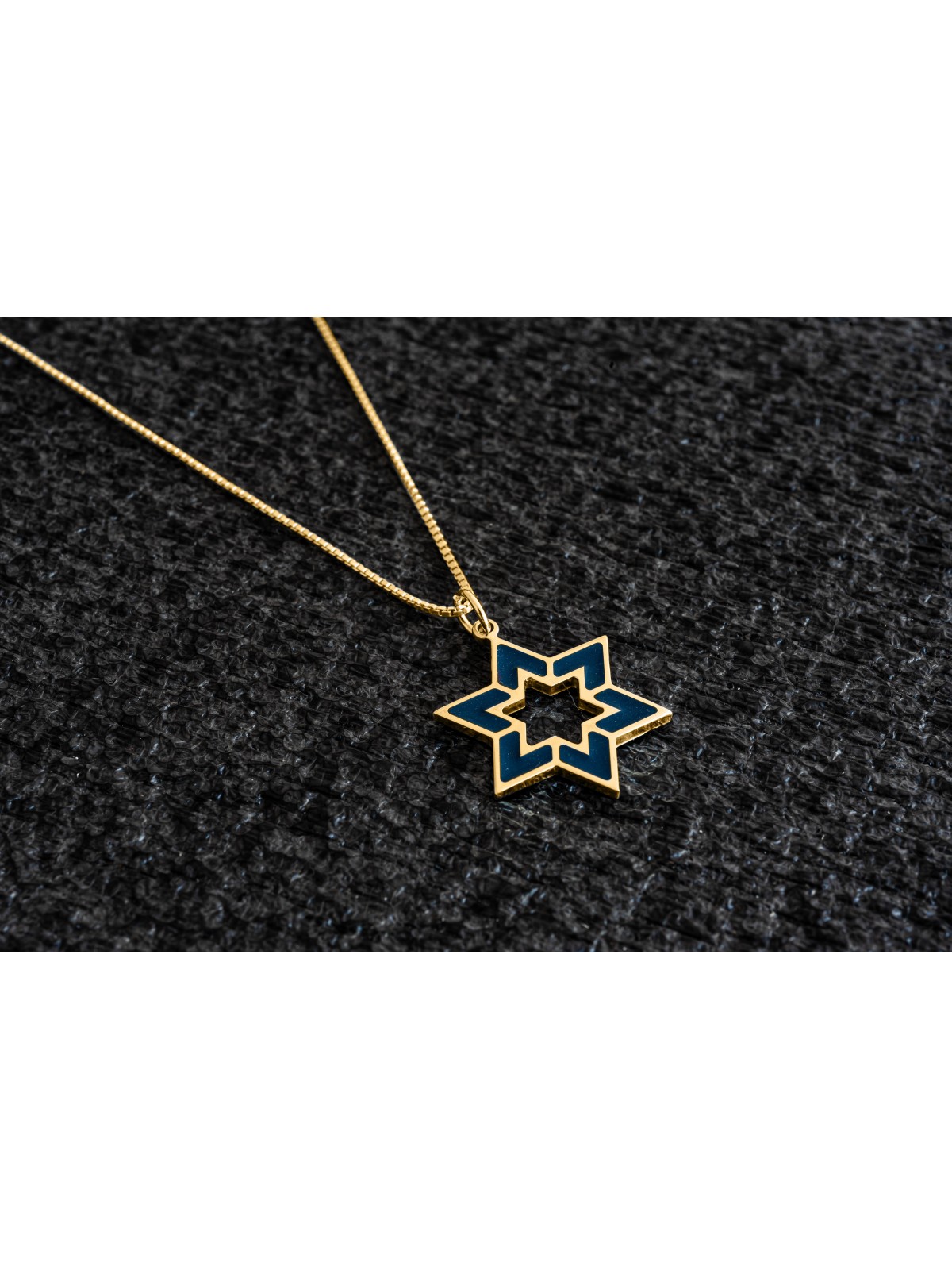 Star of David Hollow Enameled Gold Pendant , Tu B'Av Gifts , Israeli J