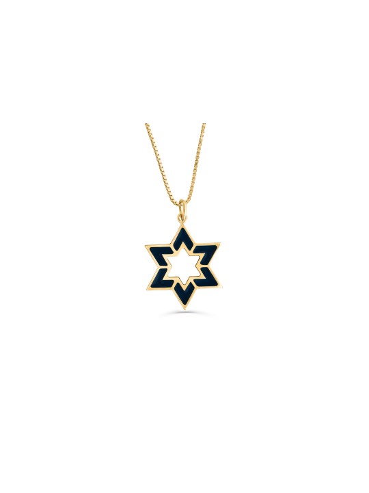 Star of David Hollow Enameled Gold Pendant , Tu B'Av Gifts , Israeli J