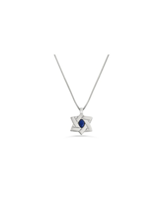Modern Sterling Gold Necklace with Lapis Stones , Tu B'Av Gifts , Isra