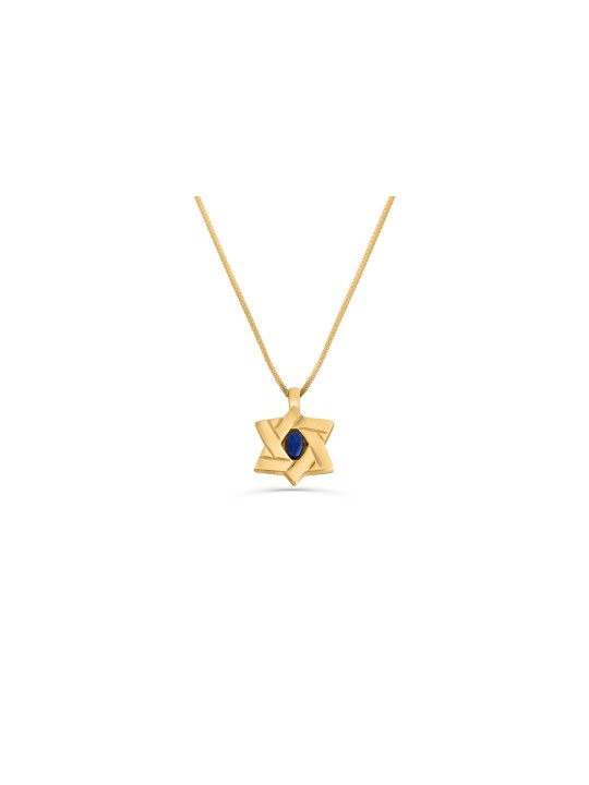 Modern Sterling Gold Necklace with Lapis Stones , Tu B'Av Gifts , Isra