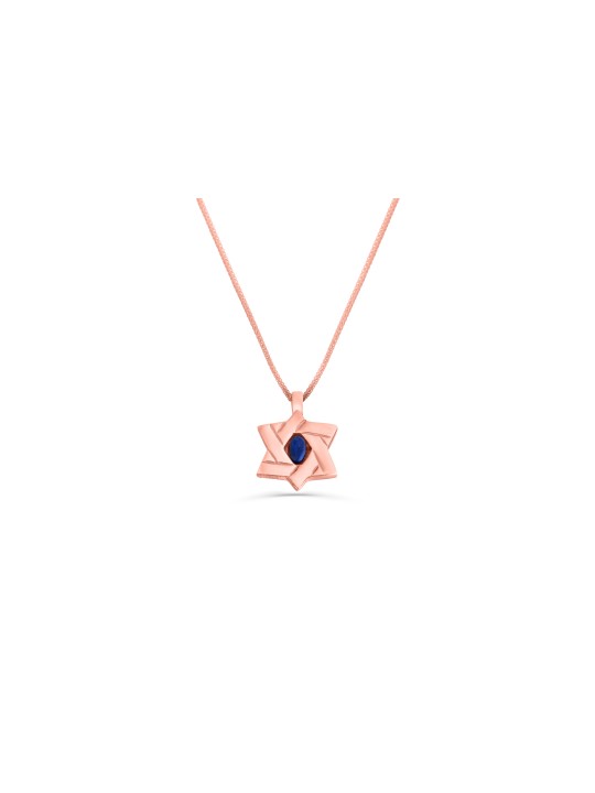 Modern Sterling Gold Necklace with Lapis Stones , Tu B'Av Gifts , Isra