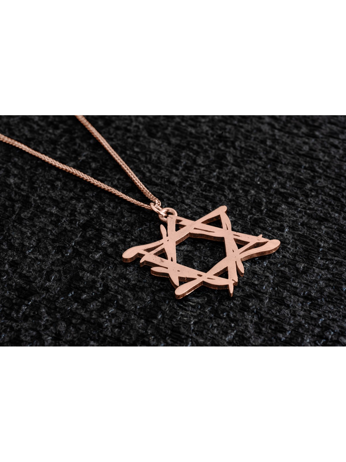 Asymmetric Freestyle Gold Star of David Necklace , Jewish Wedding Gift