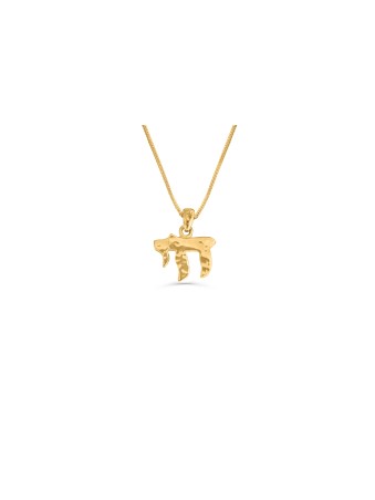 Collier Chai en or 14K de finition martelé moderne, cadeau de mariage juif