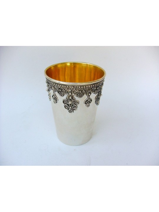 Sterling Silver Becher with Yemenite Filigree , Passover Gifts , Israe