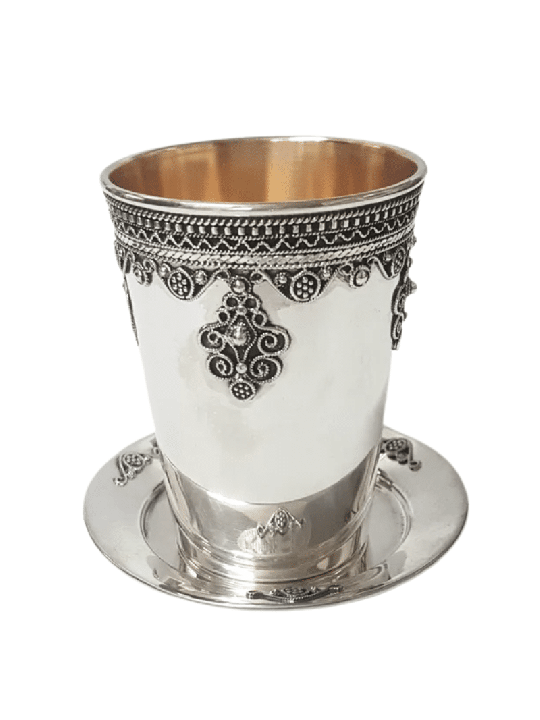 Sterling Silver Becher with Yemenite Filigree , Passover Gifts , Israe