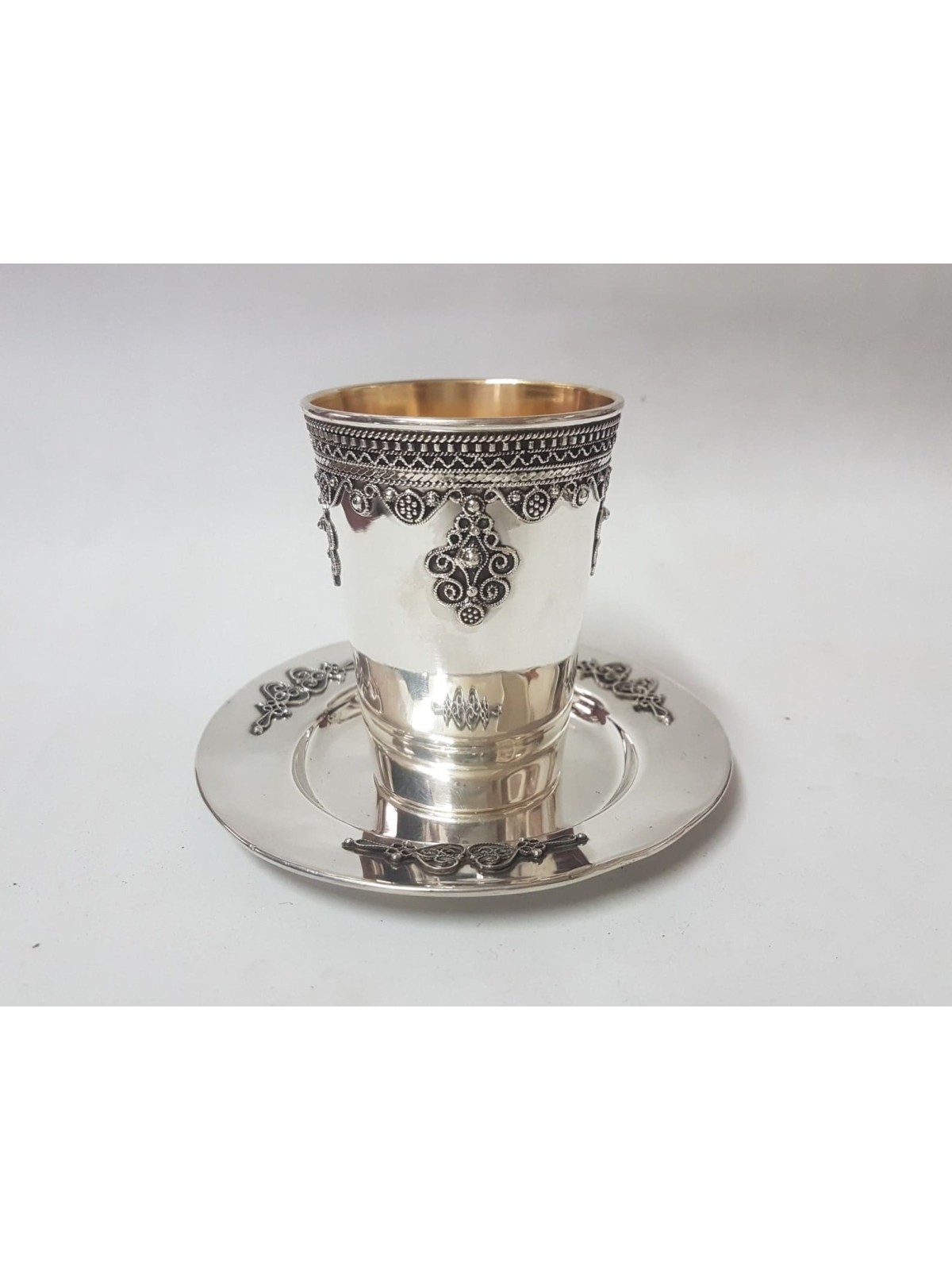 Sterling Silver Becher with Yemenite Filigree , Passover Gifts , Israe