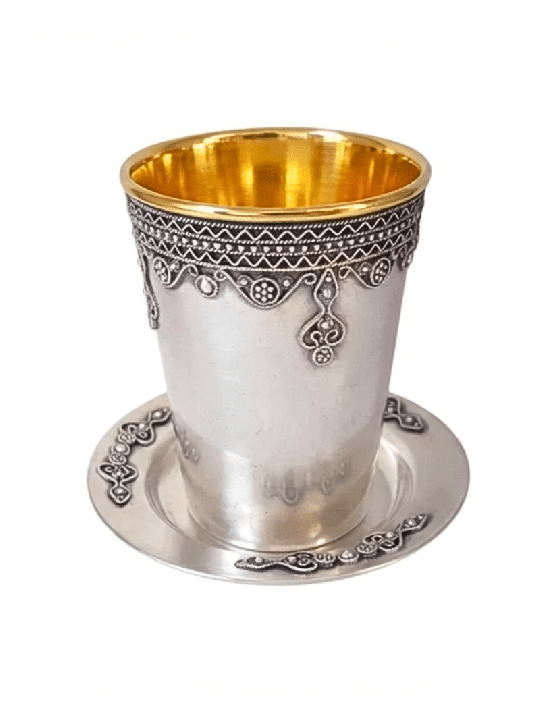 Legless Sterling Silver Kiddush Cup Ornated with F , Passover Gifts ,