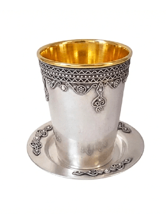 Coupe de Kiddouch en argent sterling sans jambes ornée de F , cadeaux de Pâque ,