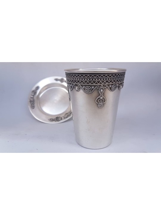 Coupe de Kiddouch en argent sterling sans jambes ornée de F , cadeaux de Pâque ,