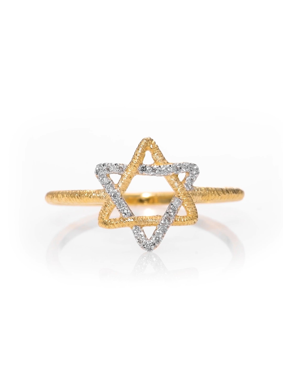 Bague étoile de David texturée en or 14 carats ornée de D, étoile de David juif