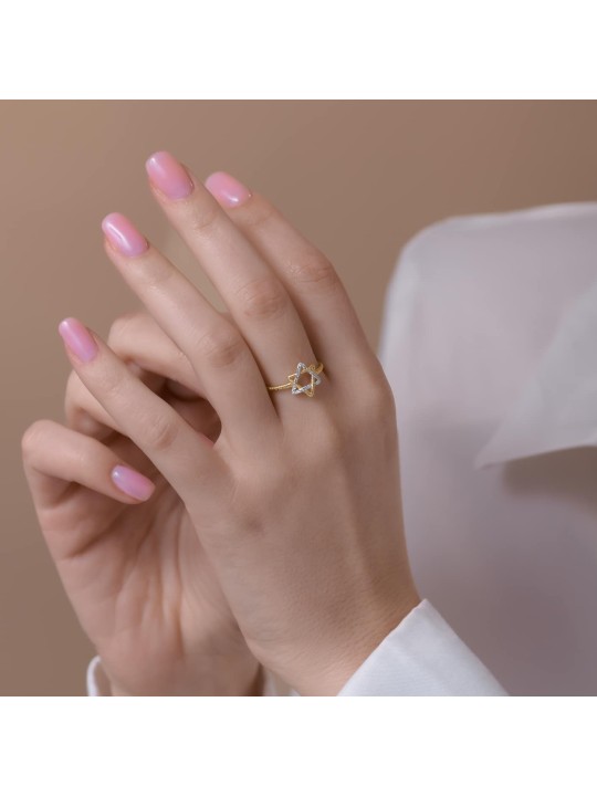 Bague étoile de David texturée en or 14 carats ornée de D, étoile de David juif