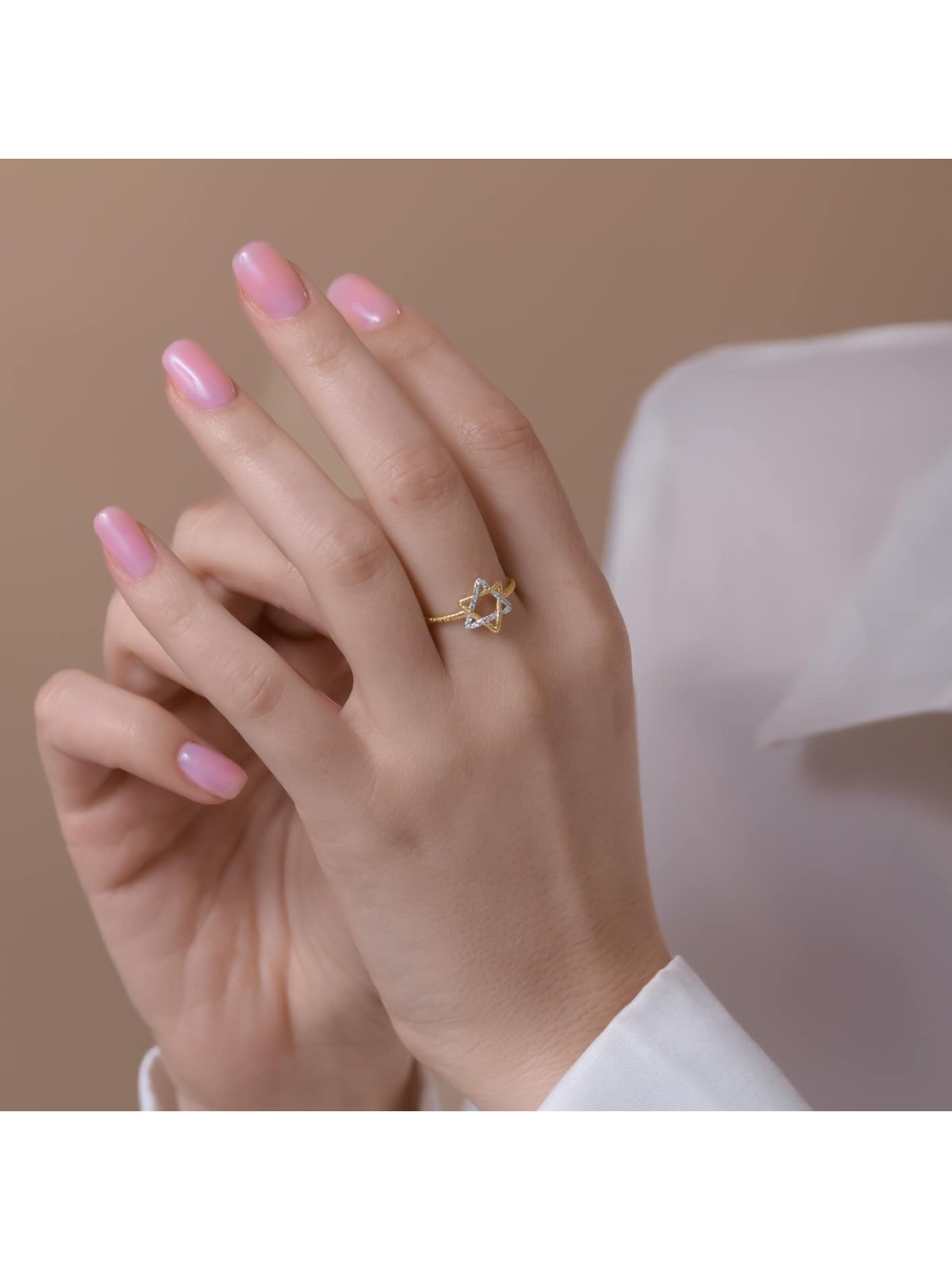 Bague étoile de David texturée en or 14 carats ornée de D, étoile de David juif