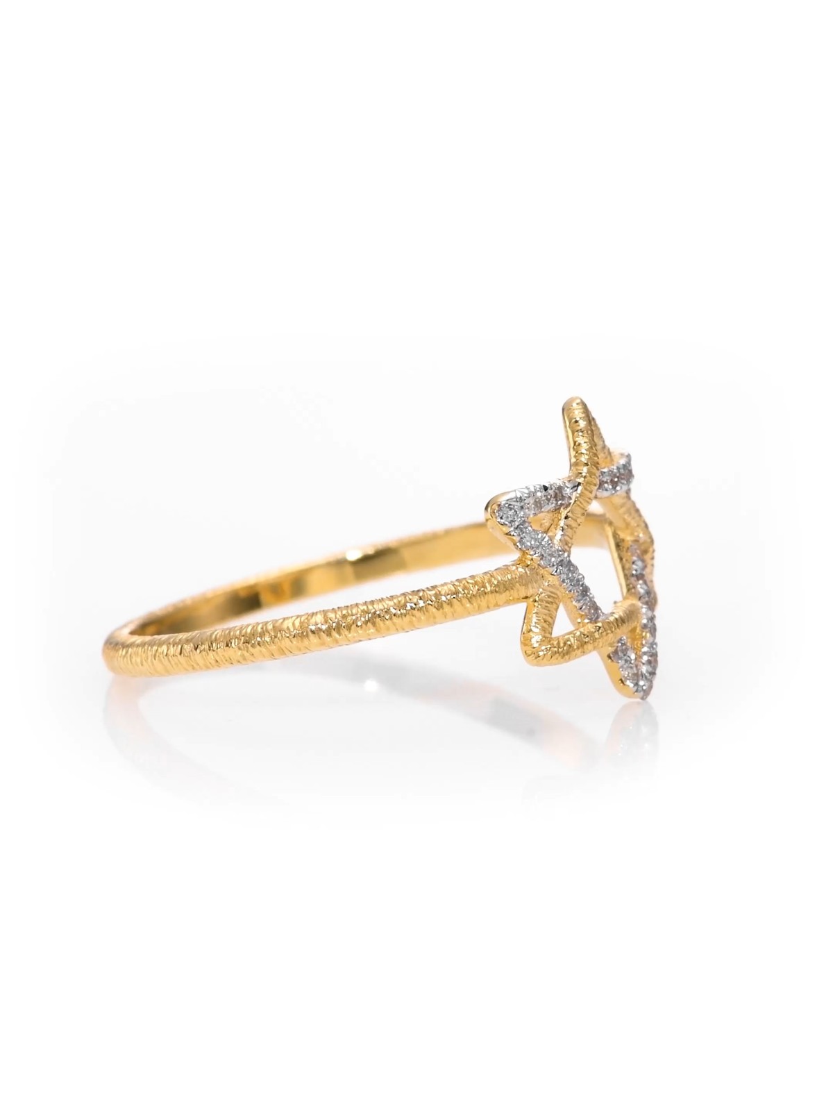 Bague étoile de David texturée en or 14 carats ornée de D, étoile de David juif