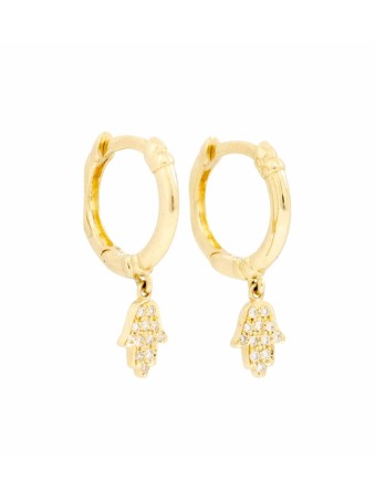Diamond and 14k Gold Huggie Hoop Hamsa Earrings , Tu B'Av Gifts , Isra