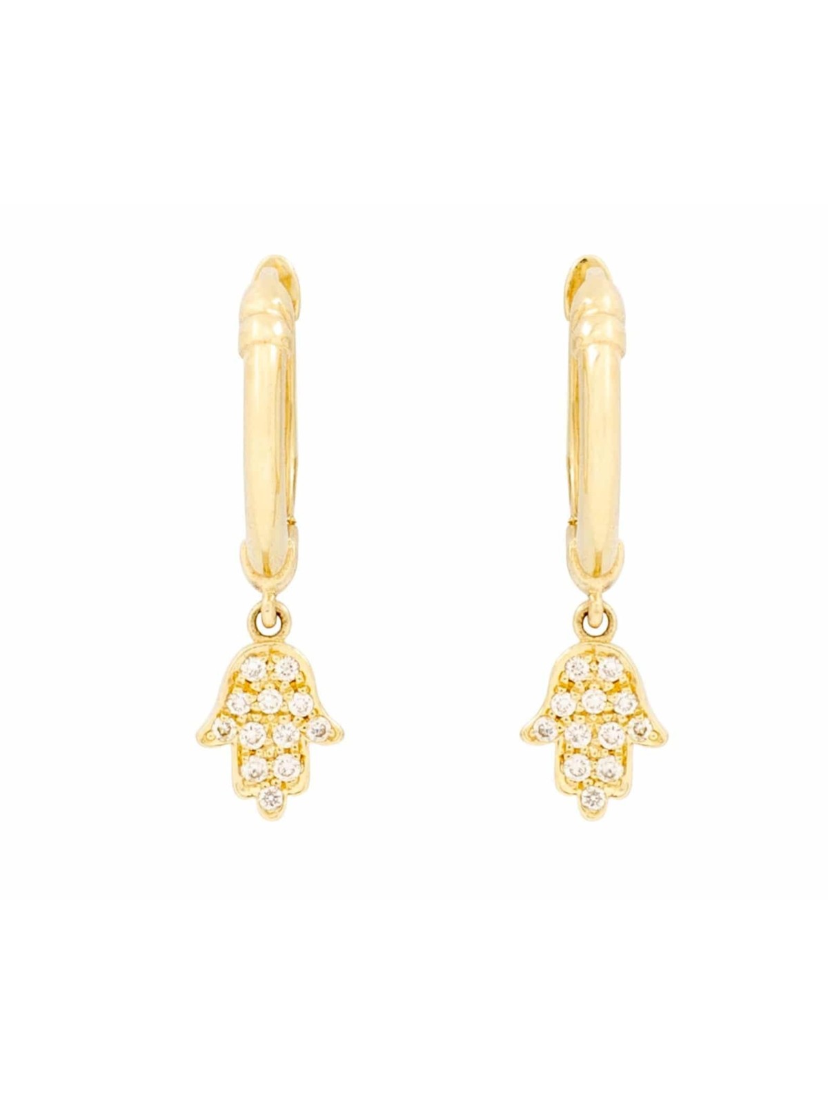 Diamond and 14k Gold Huggie Hoop Hamsa Earrings , Tu B'Av Gifts , Isra
