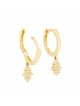 Diamond and 14k Gold Huggie Hoop Hamsa Earrings , Tu B'Av Gifts , Isra