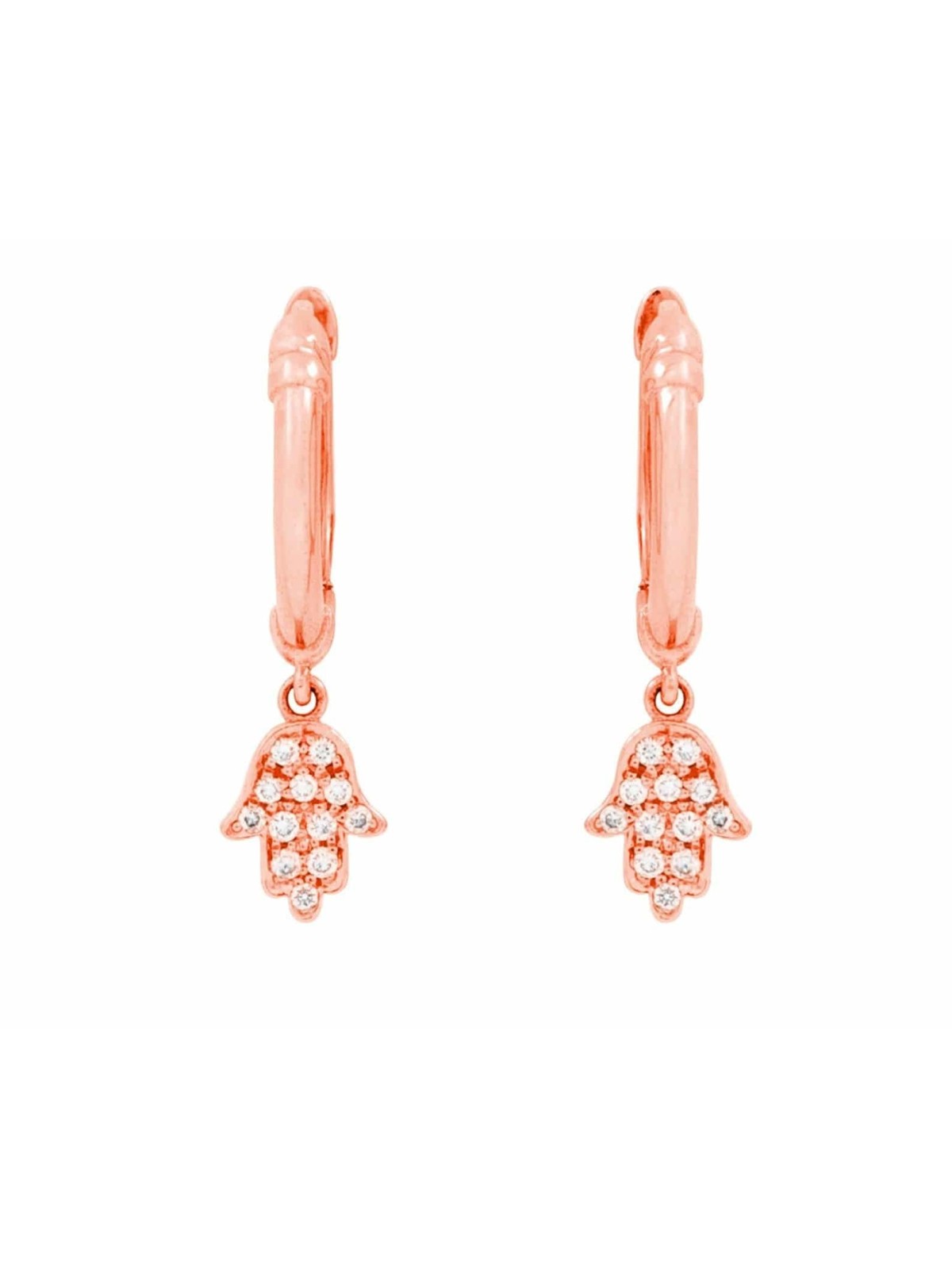 Boucles d'oreilles Huggie Hoop Hamsa en diamant et or 14 carats, cadeaux Tu B'Av, Isra