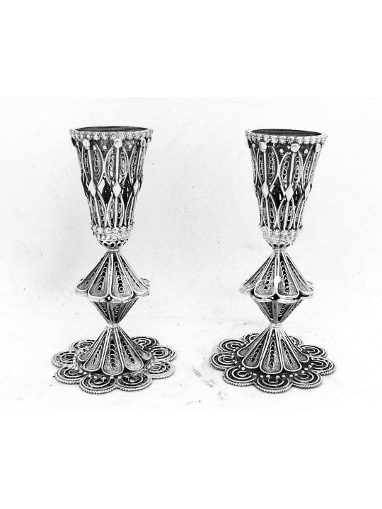 Pure Silver Traditional Shabbat Candlesticks , Passover Gifts , Israel