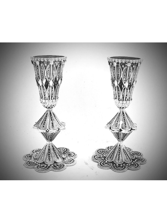Pure Silver Traditional Shabbat Candlesticks , Passover Gifts , Israel