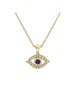 Collier classique en diamant et or massif contre le mauvais œil W, ajouter une chaîne 14 carats, I