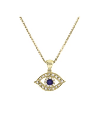Classic Diamond and Solid Gold Evil Eye Necklace W , Add 14K Chain , I