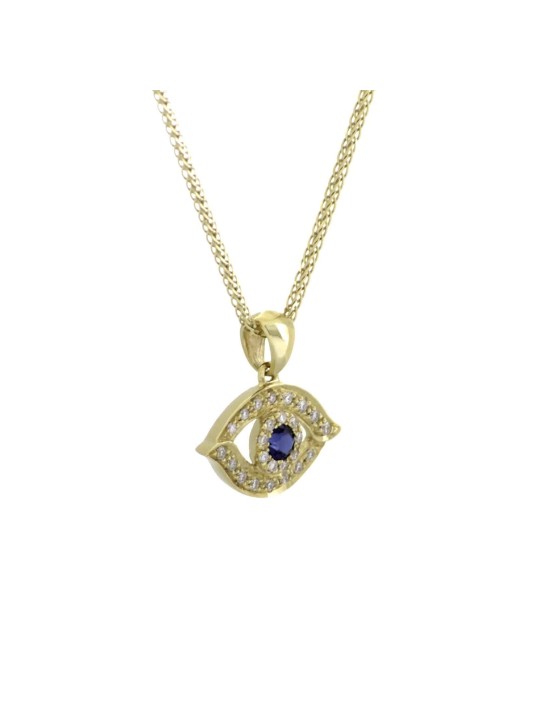 Collier classique en diamant et or massif contre le mauvais œil W, ajouter une chaîne 14 carats, I