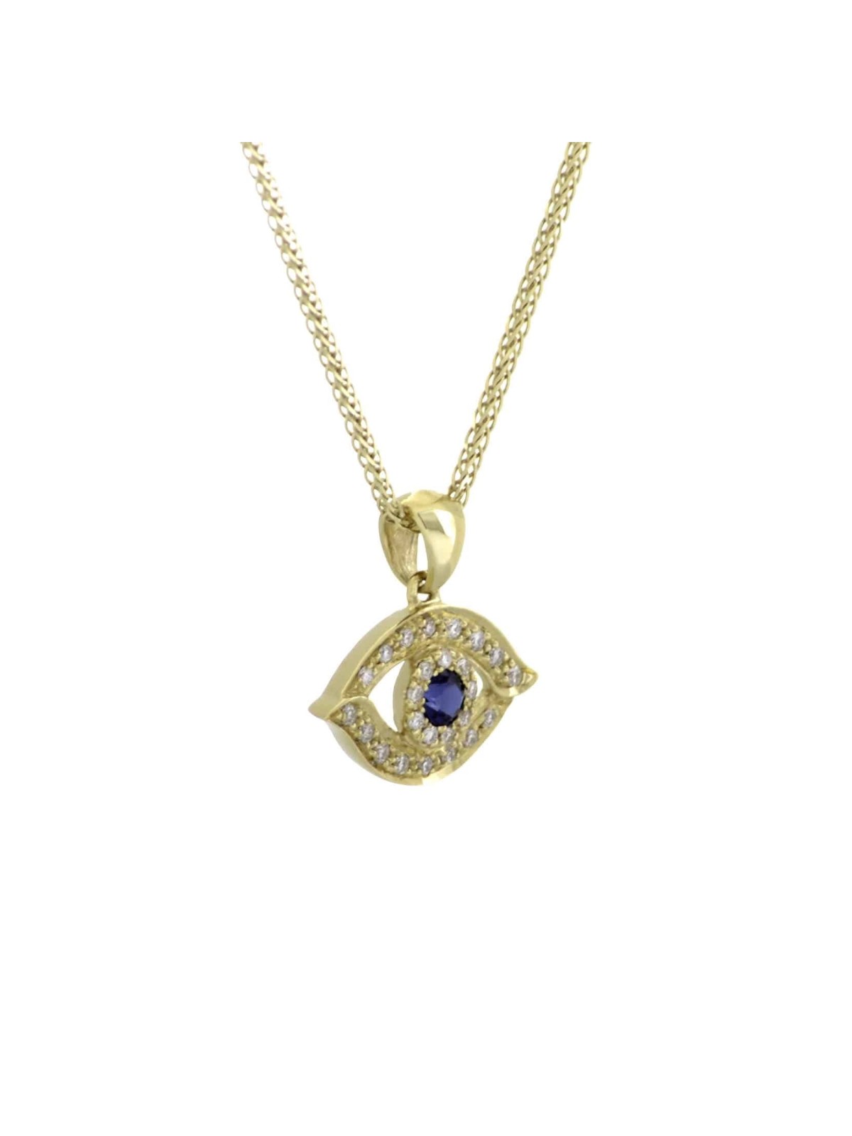 Classic Diamond and Solid Gold Evil Eye Necklace W , Add 14K Chain , I